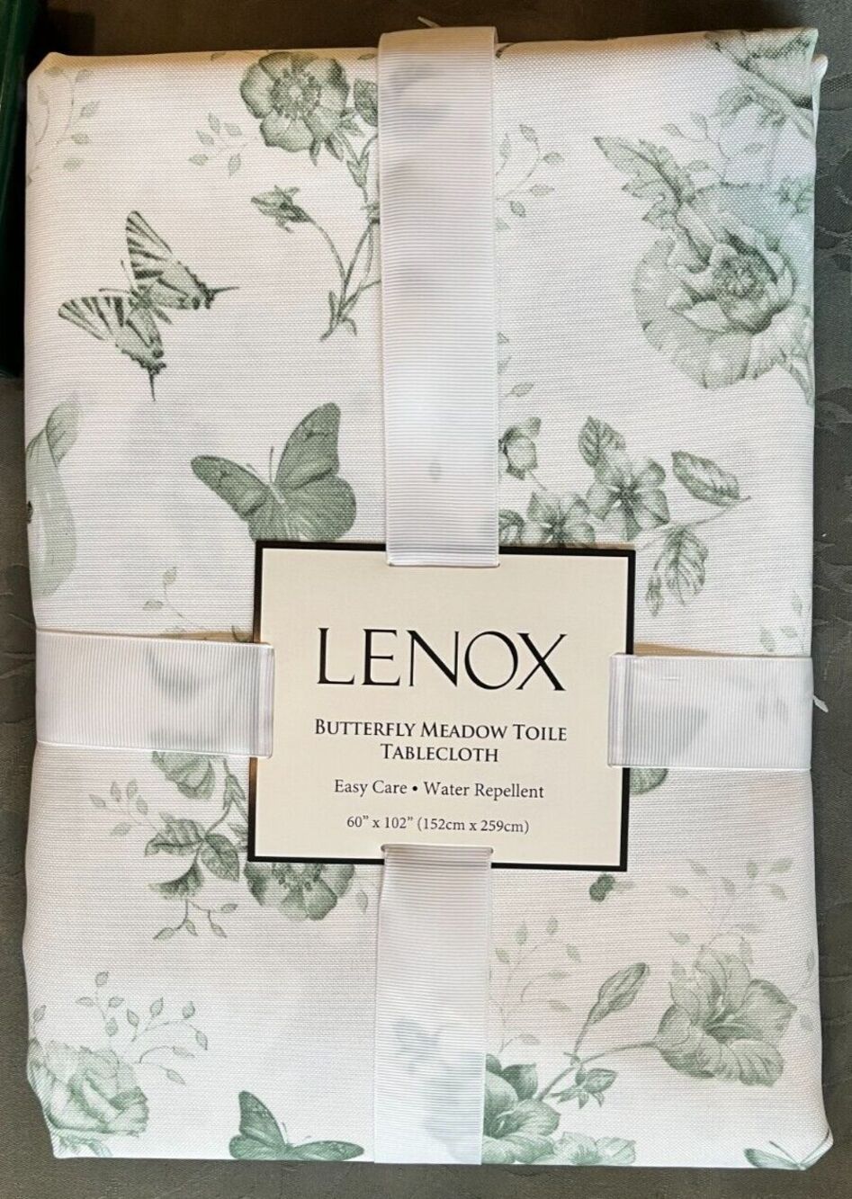 Lenox Green Butterfly Meadow Toile NEW Tablecloth 60” X 102” Water Resistant